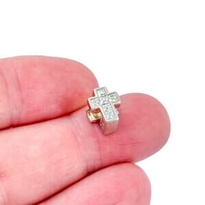 Estate Sterling Silver 925 Cubic Zirconia Cross Charm Bead